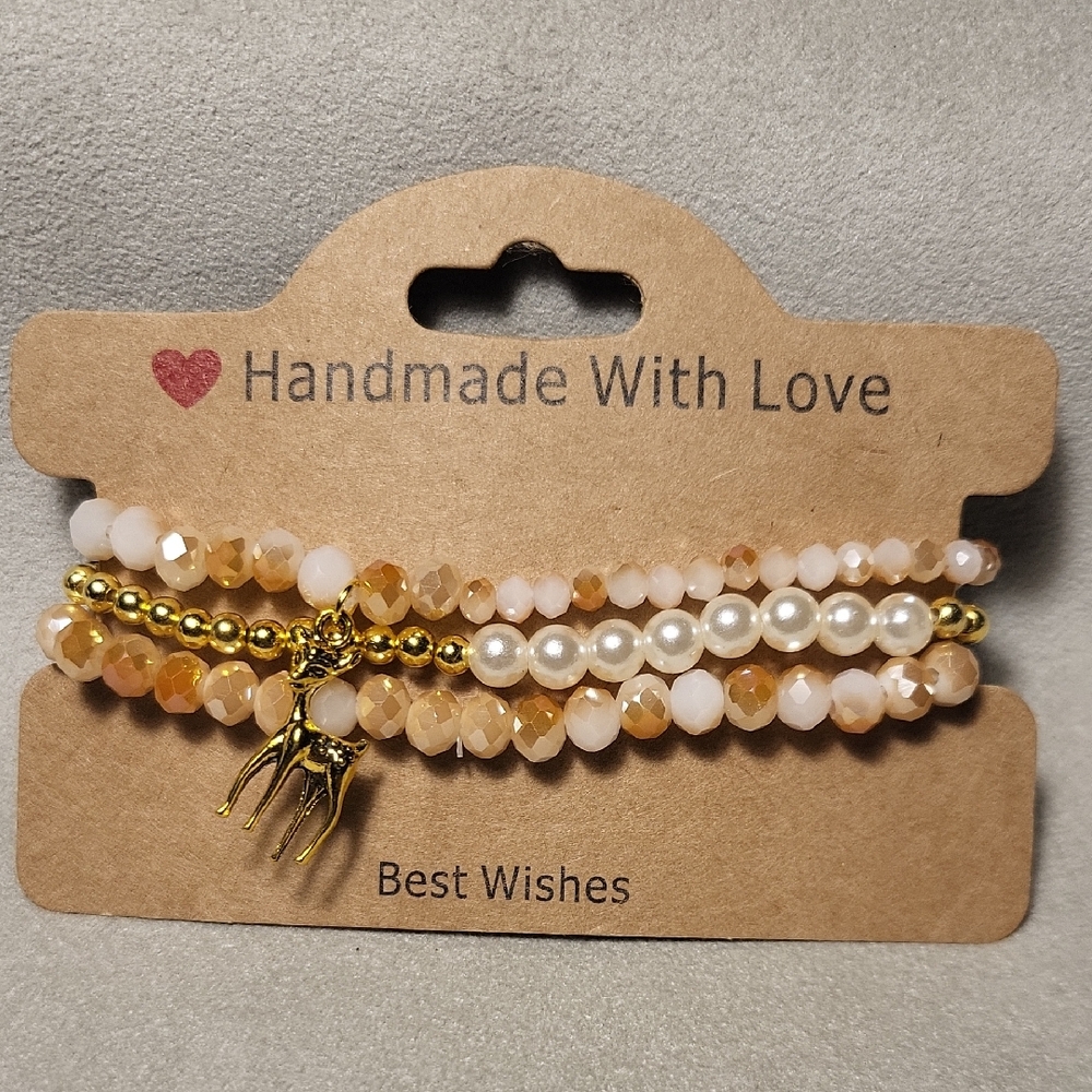Handmade With Love Gold and Cream Bracelet Set